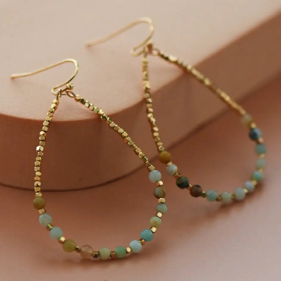 Amazonite Stone Beaded Teardrop Earrings