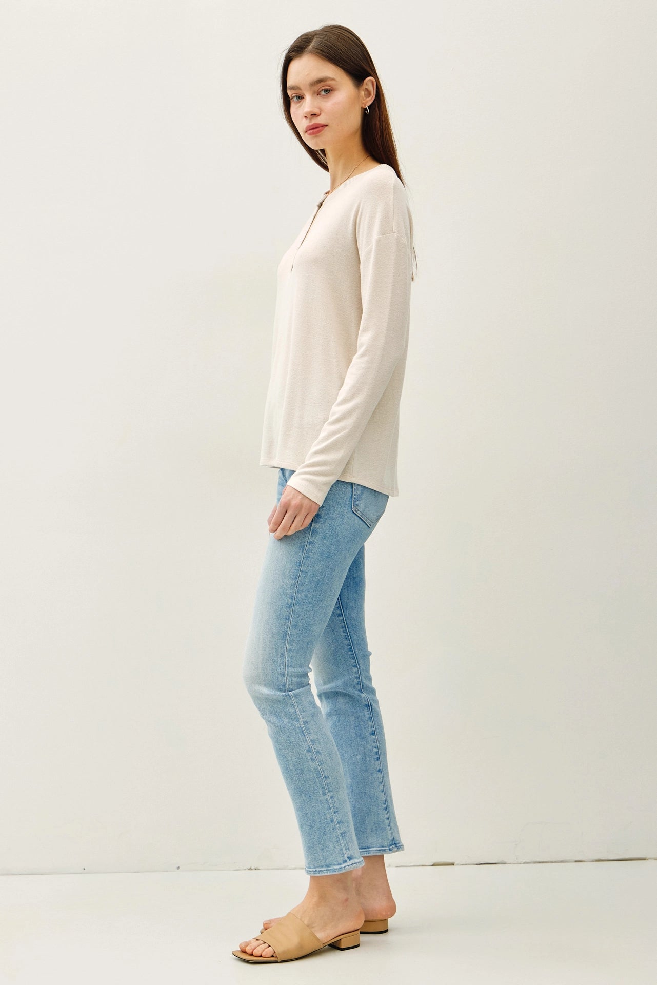 Soft Knit Henley Long Sleeve Top