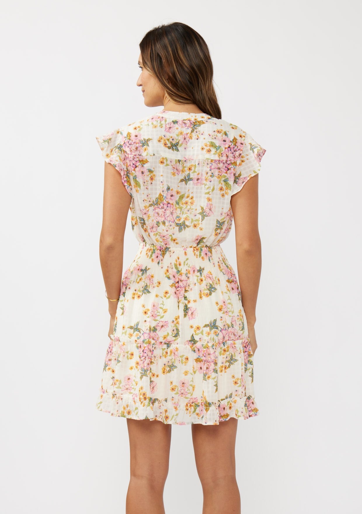 Flutter Sleeve Floral Smocked Mini Dress