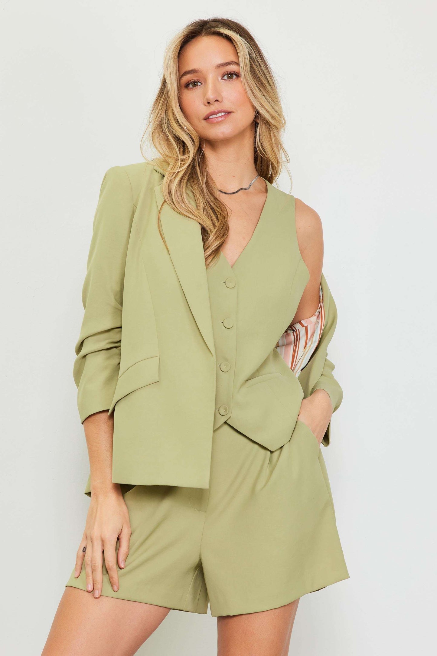 Recycled Shirred Sleeve Blazer