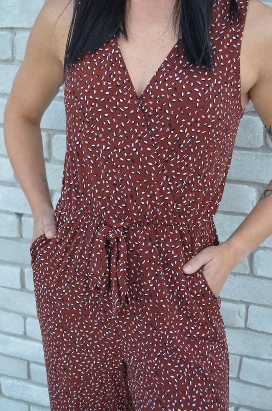 Sleeveless Faux Wrap Wide Leg Jumpsuit