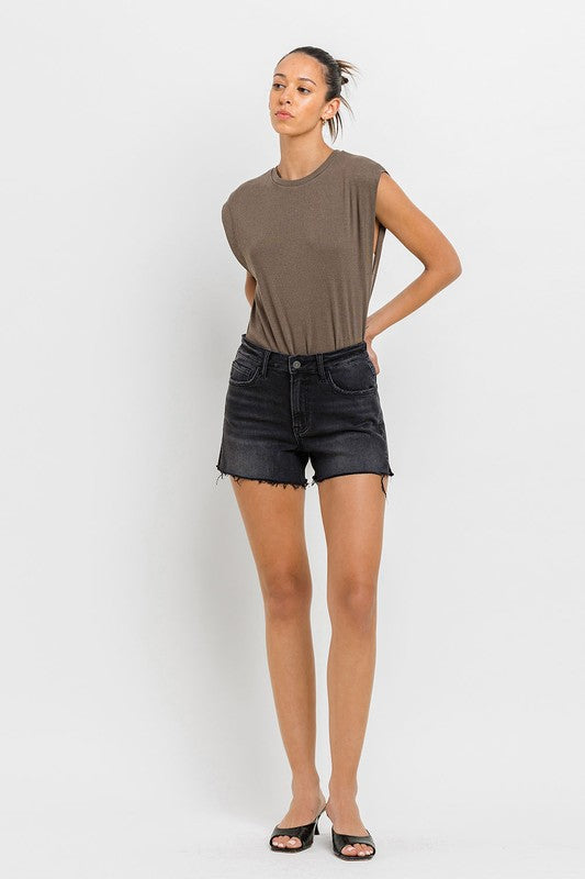 High Rise Side Slit w/ Raw Hem A-Line Shorts