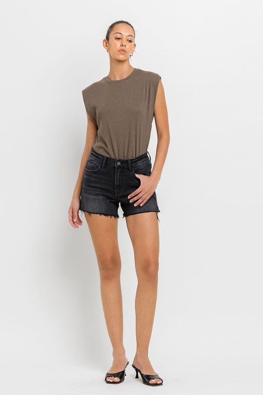 High Rise Side Slit w/ Raw Hem A-Line Shorts
