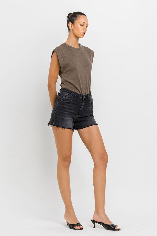 High Rise Side Slit w/ Raw Hem A-Line Shorts