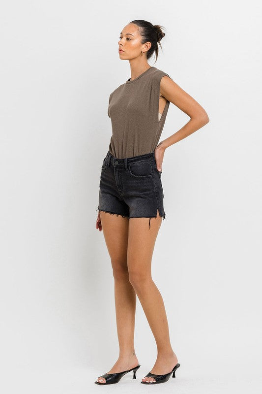 High Rise Side Slit w/ Raw Hem A-Line Shorts
