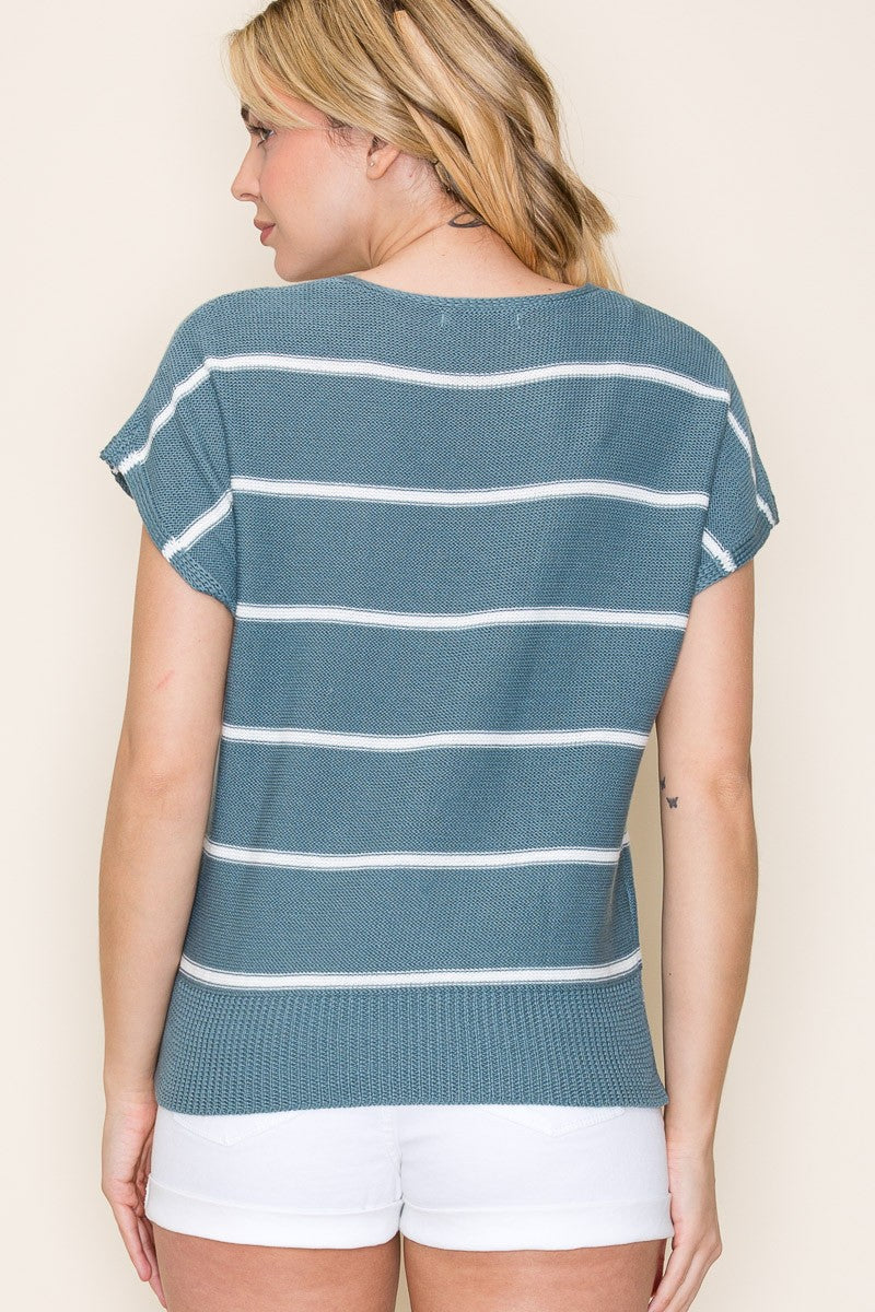 Sailor Stripe V-Neck Short Sleeve Sweater