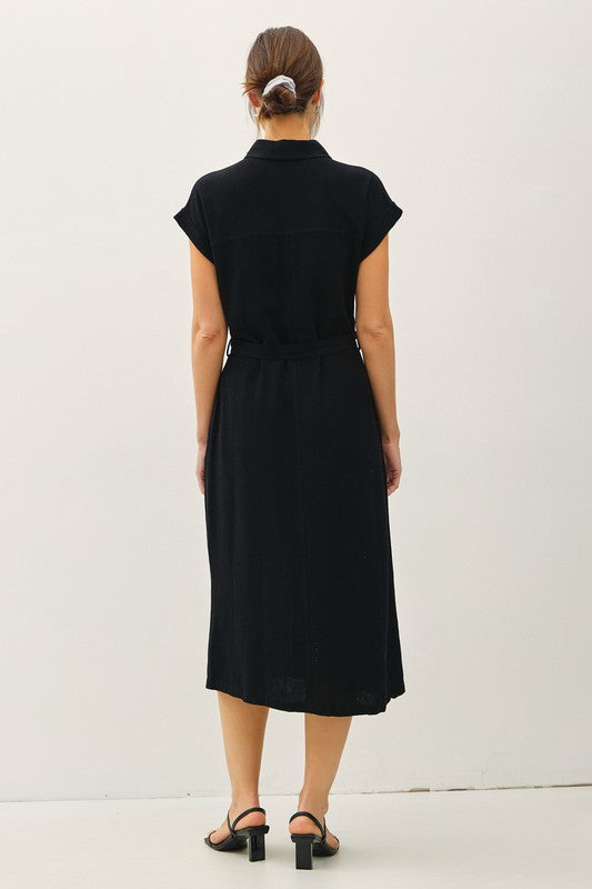 Modern Utility Button-Up Midi Dress