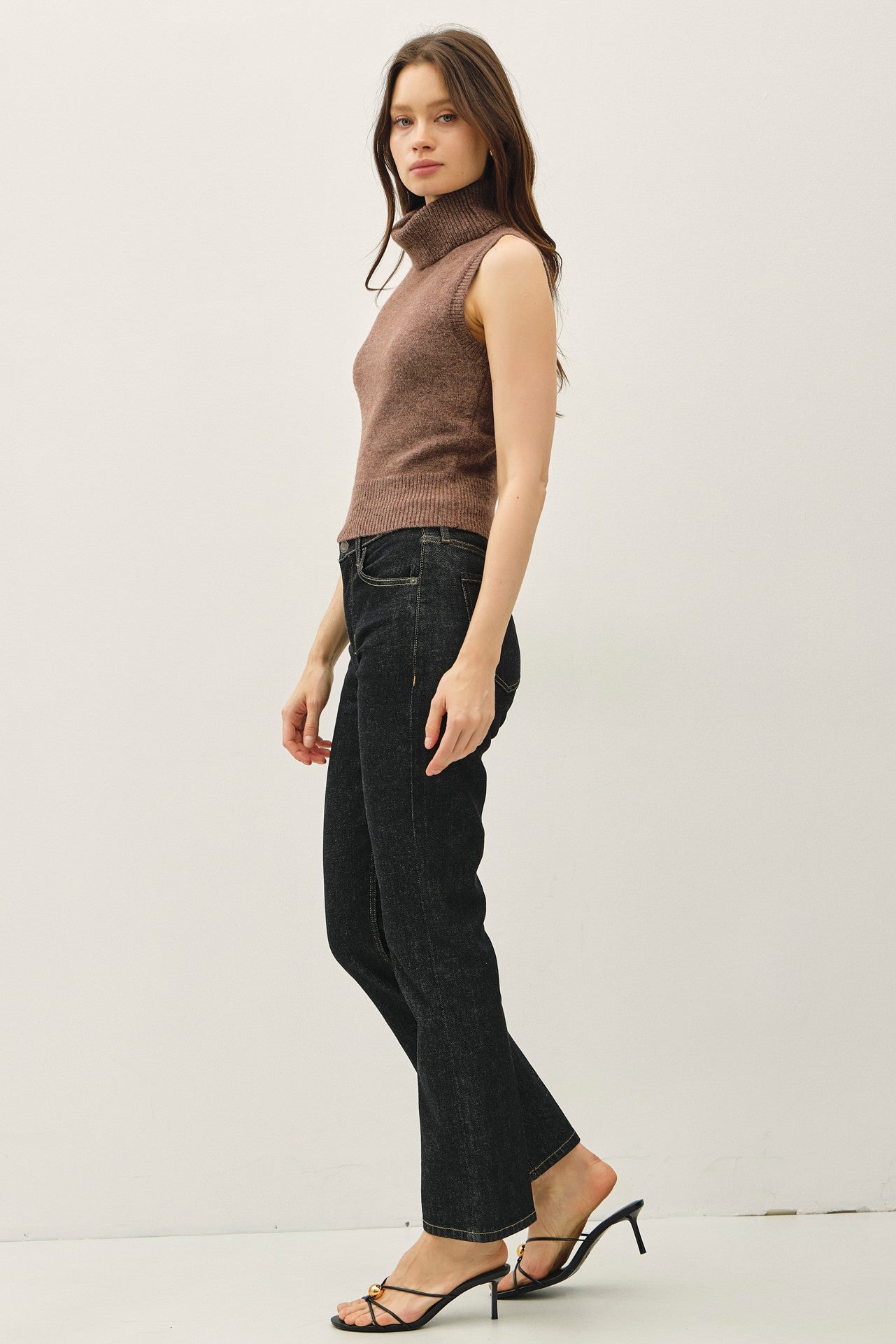 Espresso Sleeveless Turtleneck Sweater