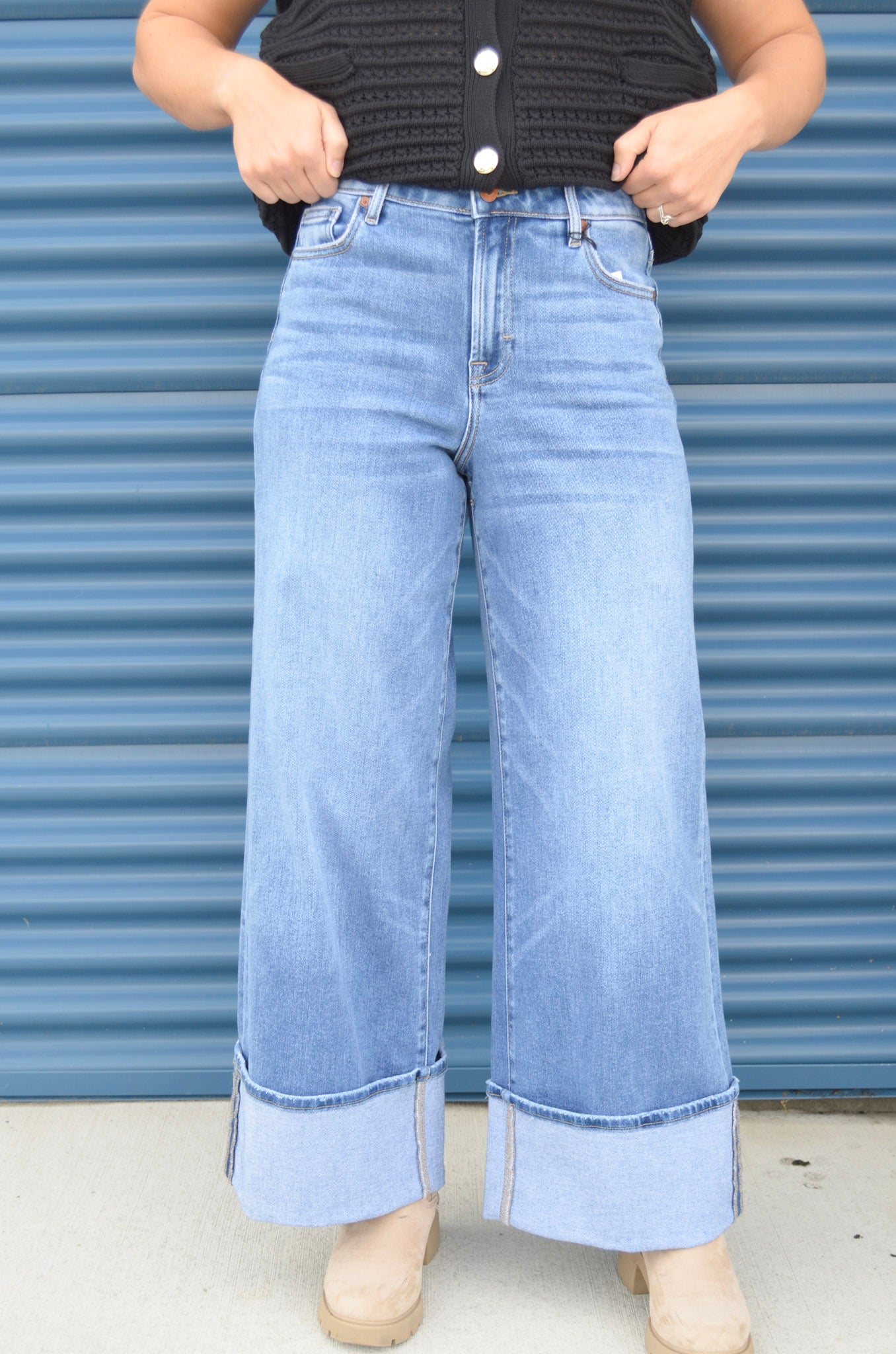 Hidden | Nori High Rise Super Wide Leg w/ Cuffed Hem