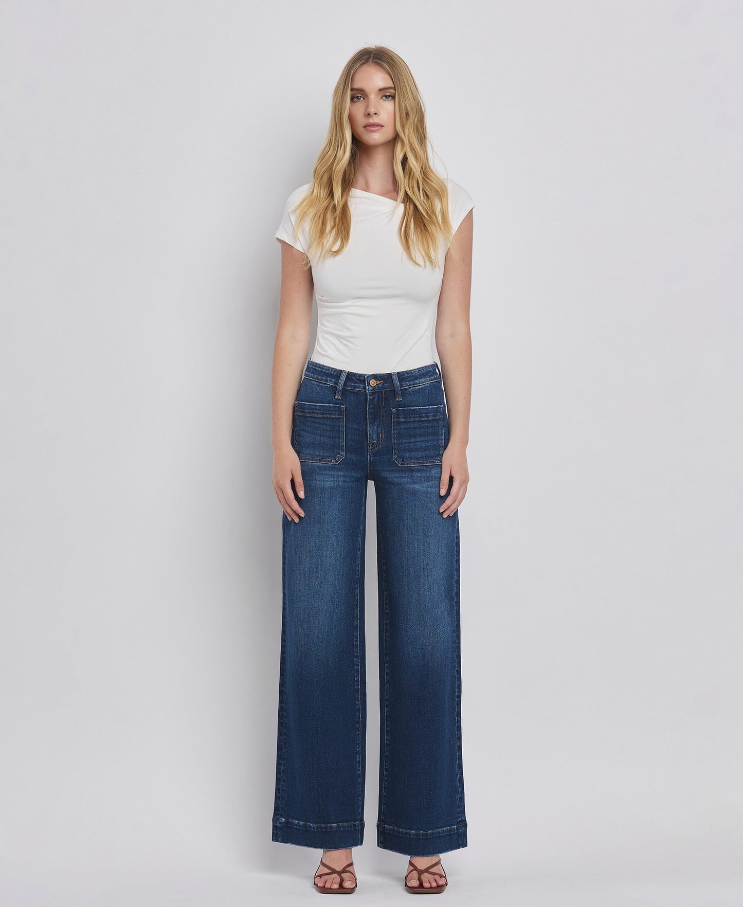 High Rise Front Patch Pocket Wide Leg