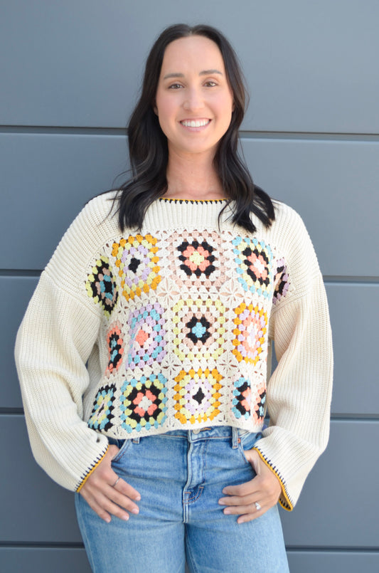 Retro Patchwork Crochet Sweater