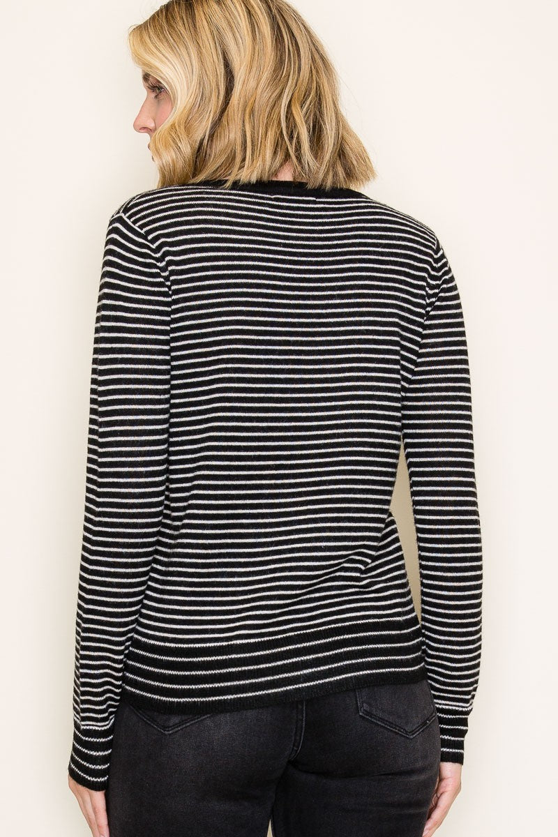 Charcoal Stripe Crew Neck Knit