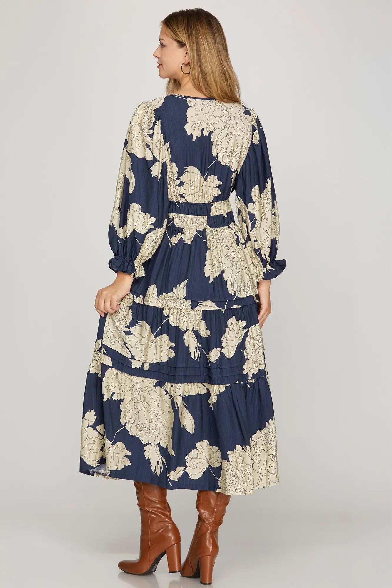 Midnight Floral Tiered Midi Dress