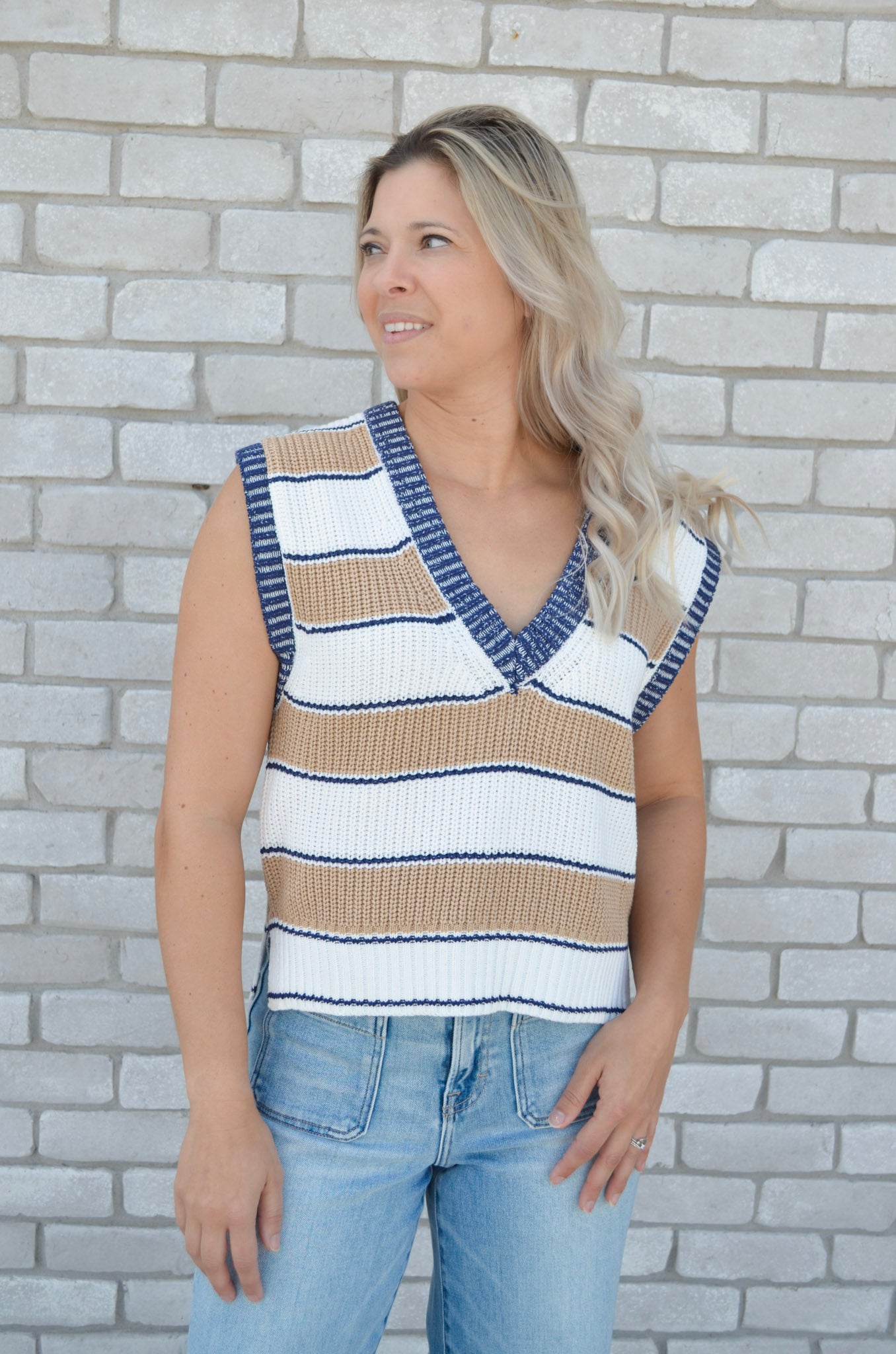 Elan | The Varsity Stripe Sweater Vest