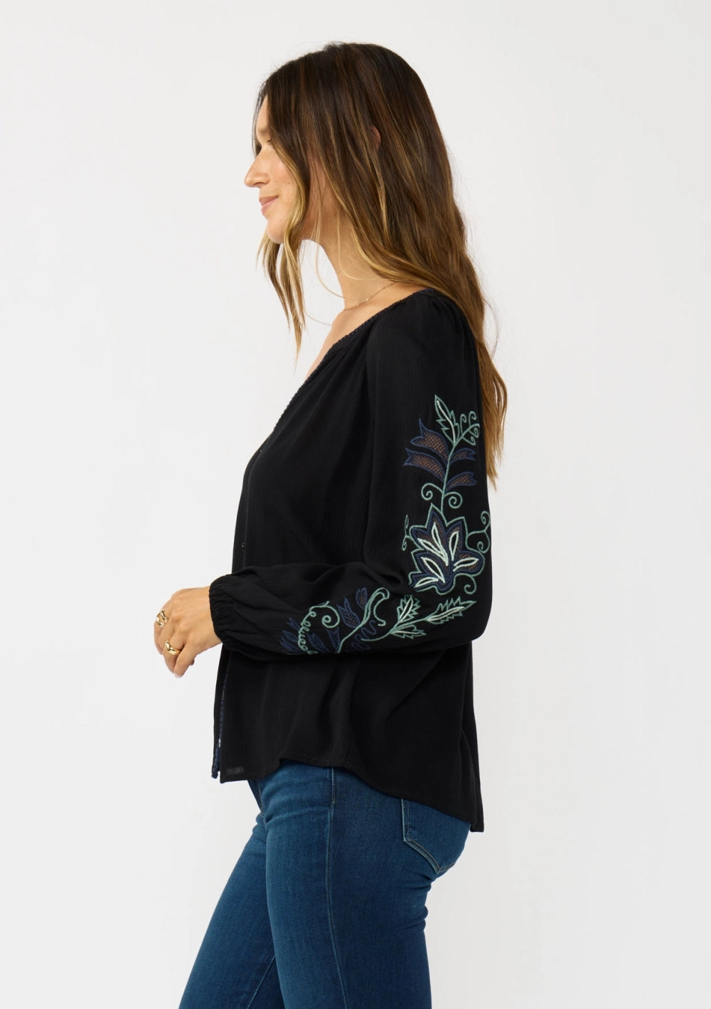 Embroidered Vines Button Down Blouse