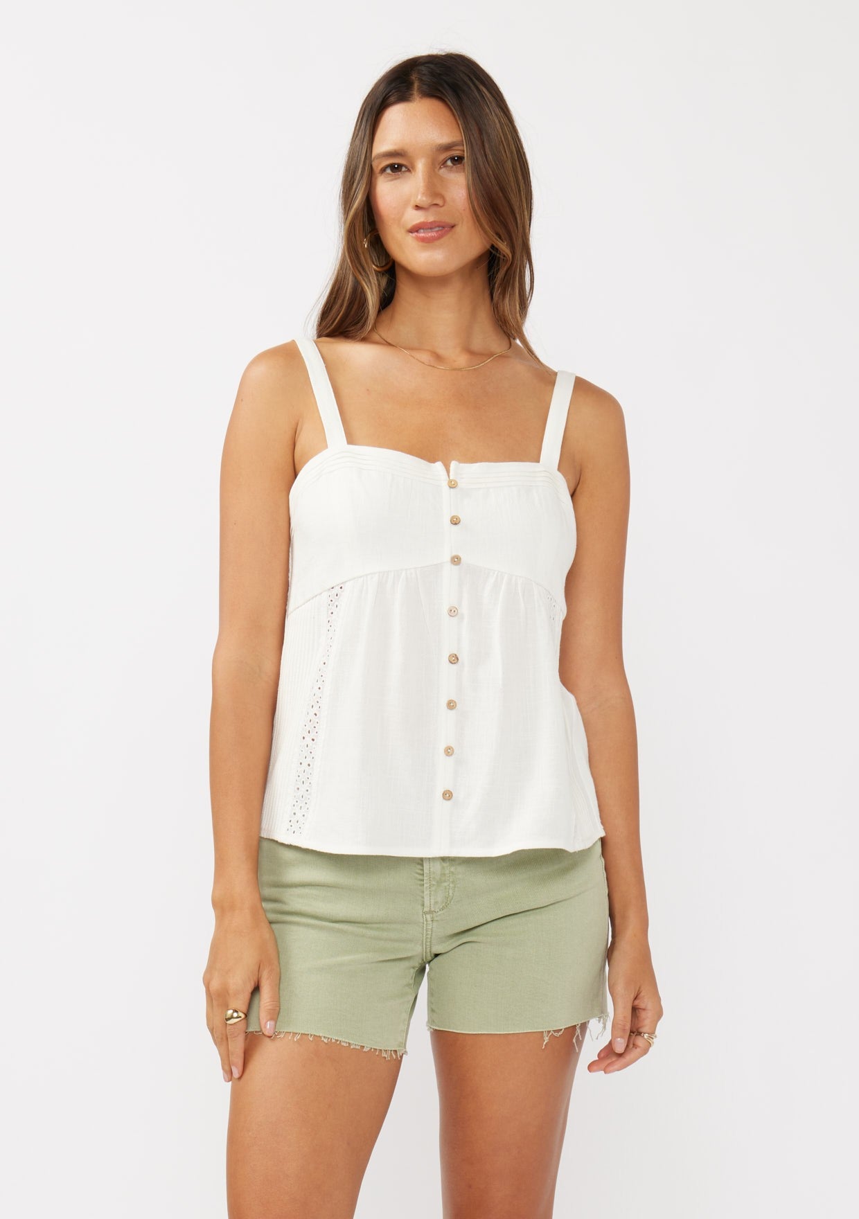Vintage-Inspired Pintuck Tank with Lace Accents