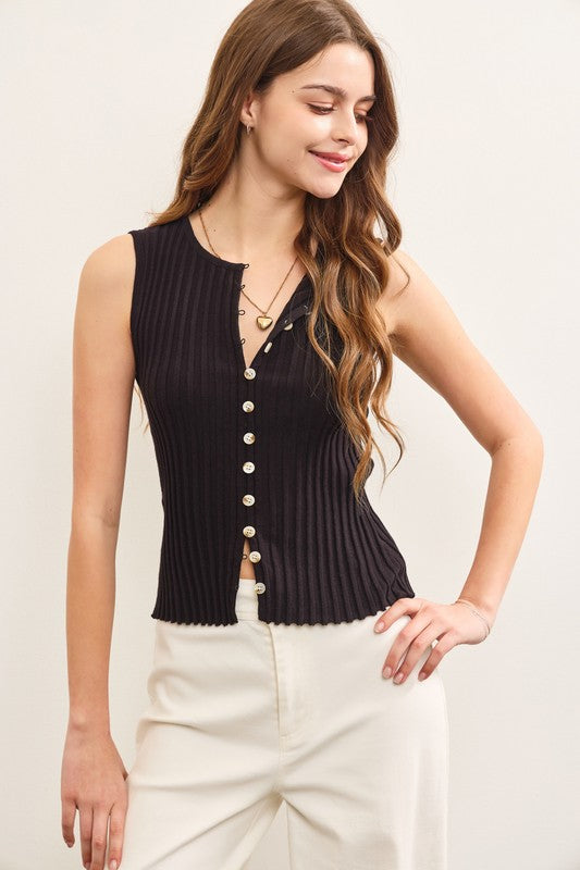 Black Sleeveless Blouse with Front Buttons 2