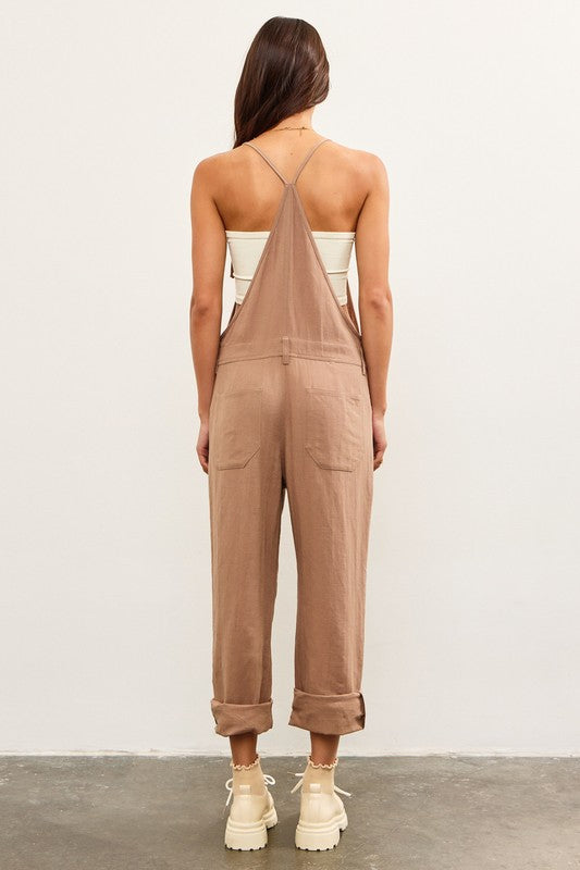 Brown Button Front Overalls back