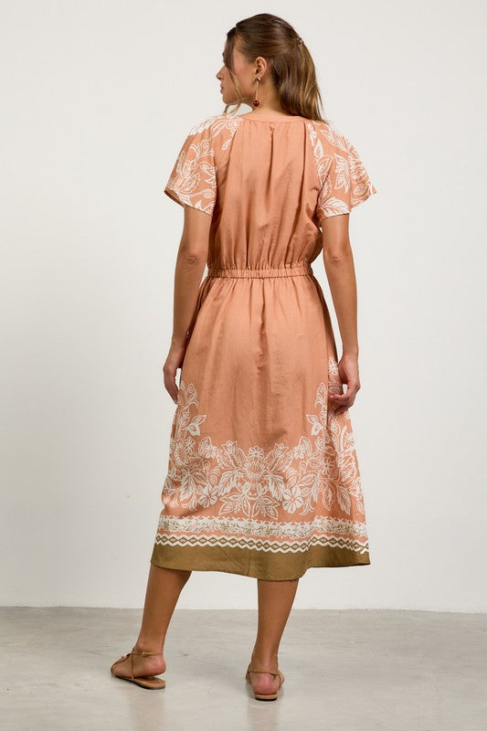 Coral Surplice Floral Dress - Back