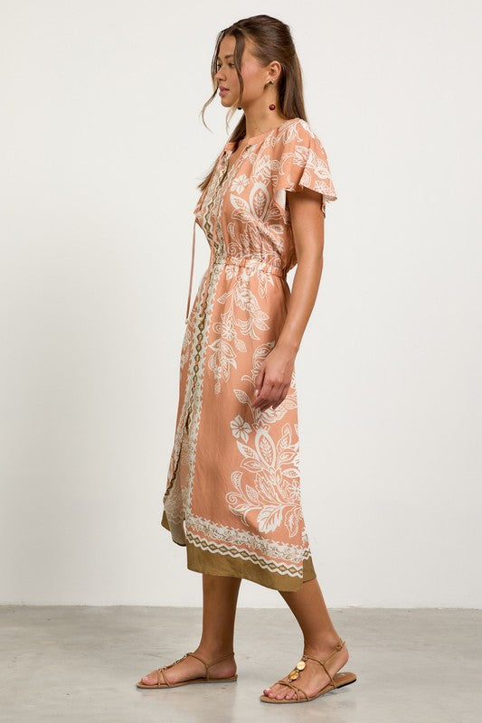Coral Surplice Floral Dress - Side