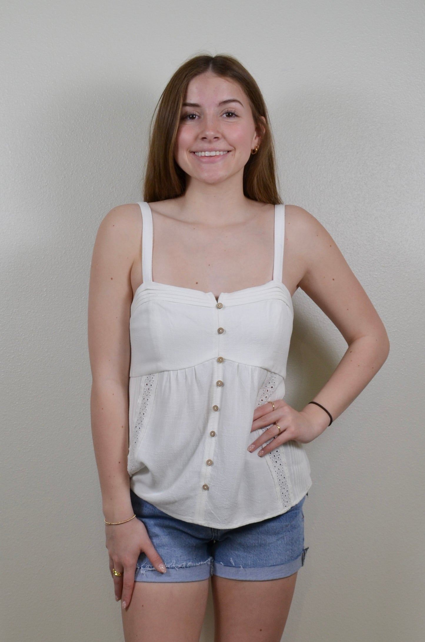 Vintage-Inspired Pintuck Tank with Lace Accents