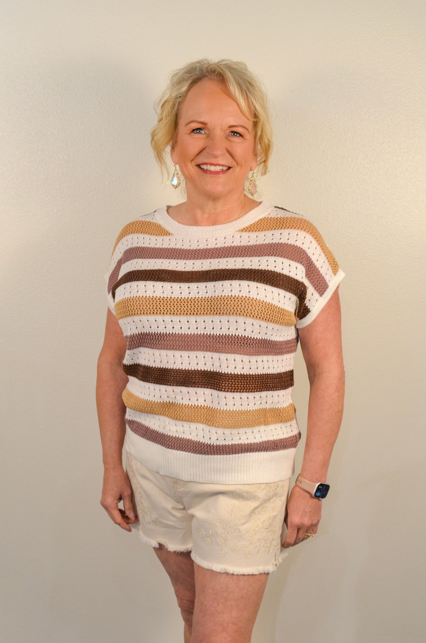 Soft Hue Colorblock Knit Pointelle Sweater