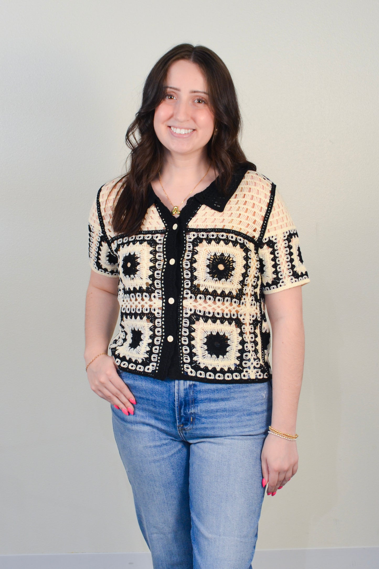 RD Style | Lasa Short Sleeve Shirt Collared Cardigan