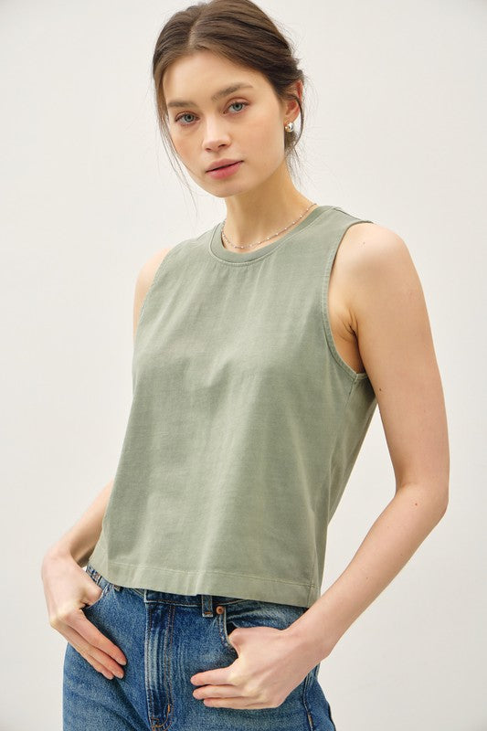 Green Cotton Tank Front