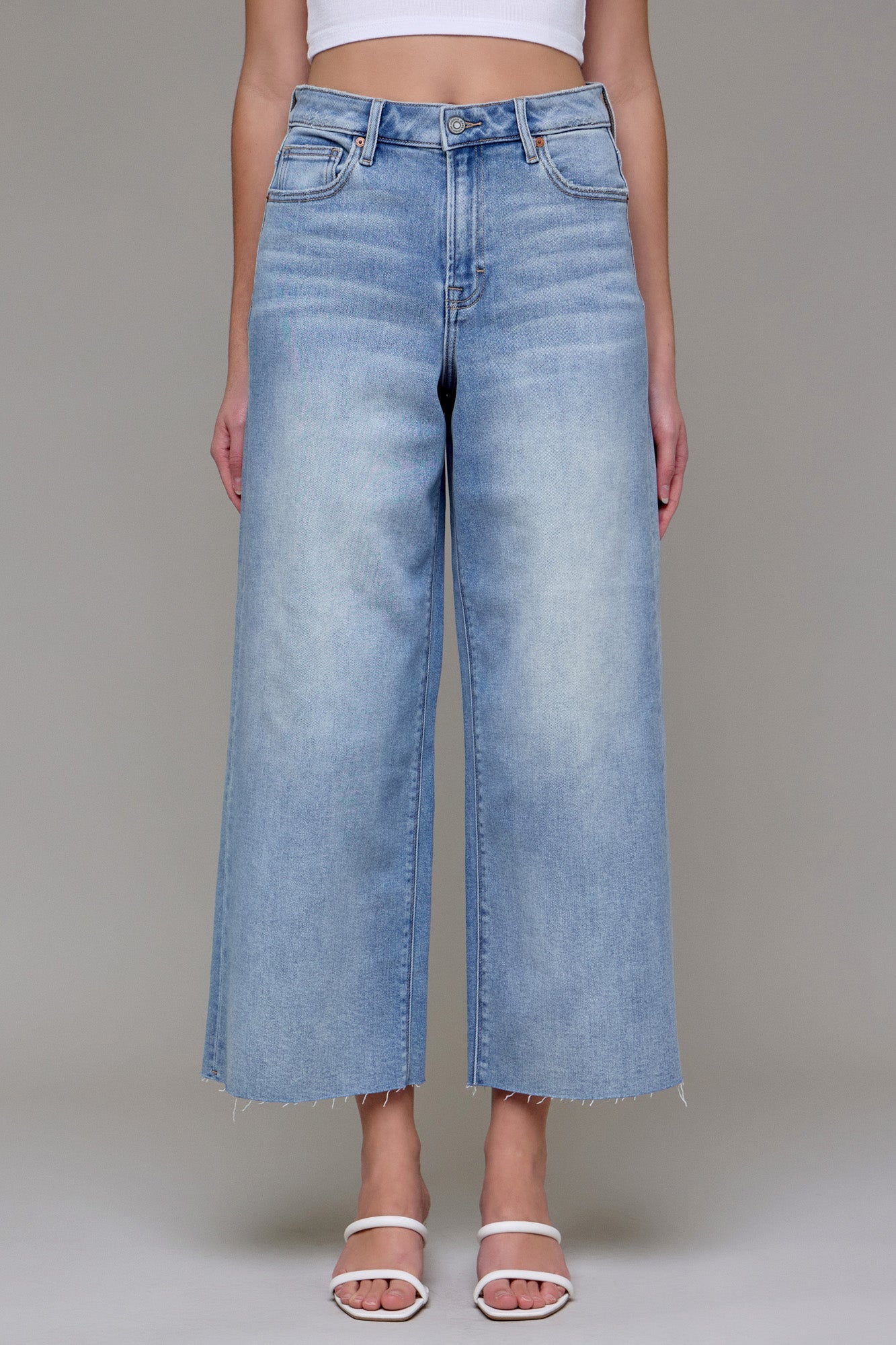 Hidden | Nori Light Wash Clean Stretch Cropped Wide Leg