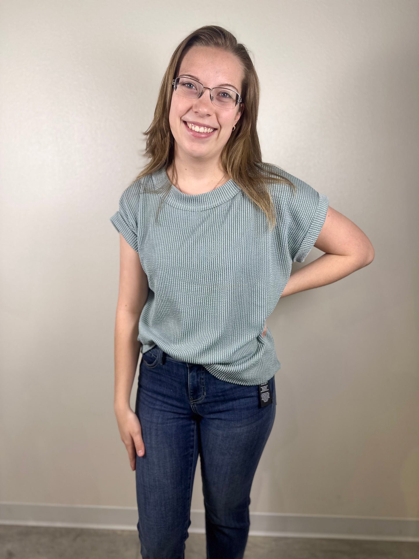 Vintage-Inspired Roll Sleeve Top with Raw Finish
