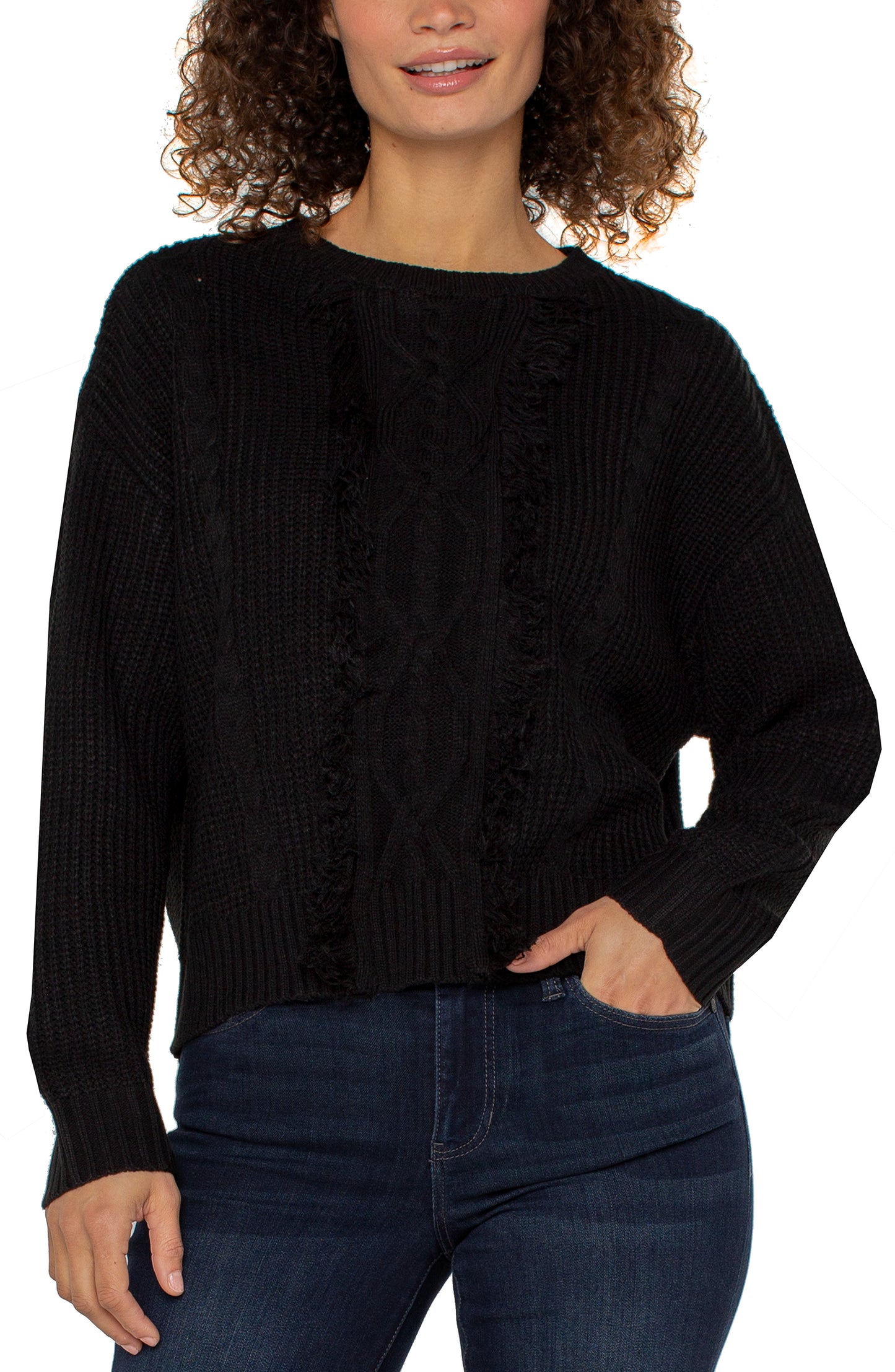 Liverpool | Long Sleeve Mock Neck Sweater W/ Fringe Front