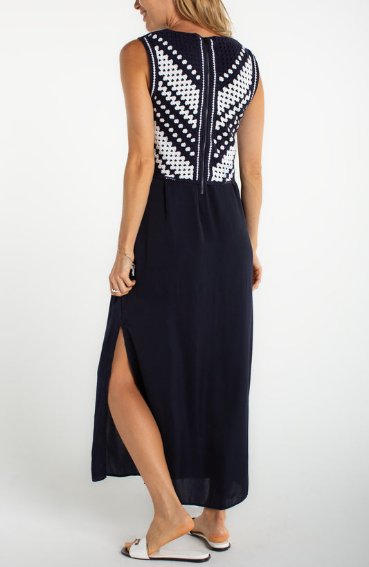 Liverpool | Sleeveless V-Neck Lace Woven Dress