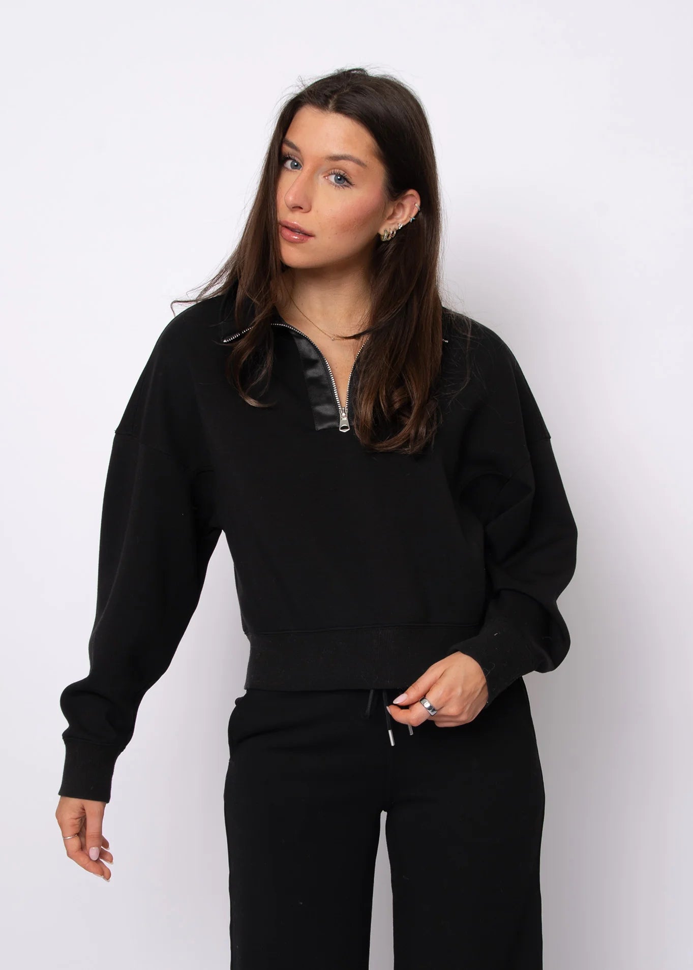 RD Style | Mailyn Soft Knit W/ Satin Trim Half Zip
