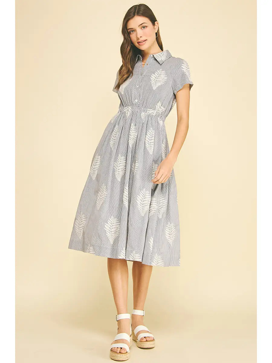 Leaf Embroidered Midi Dress