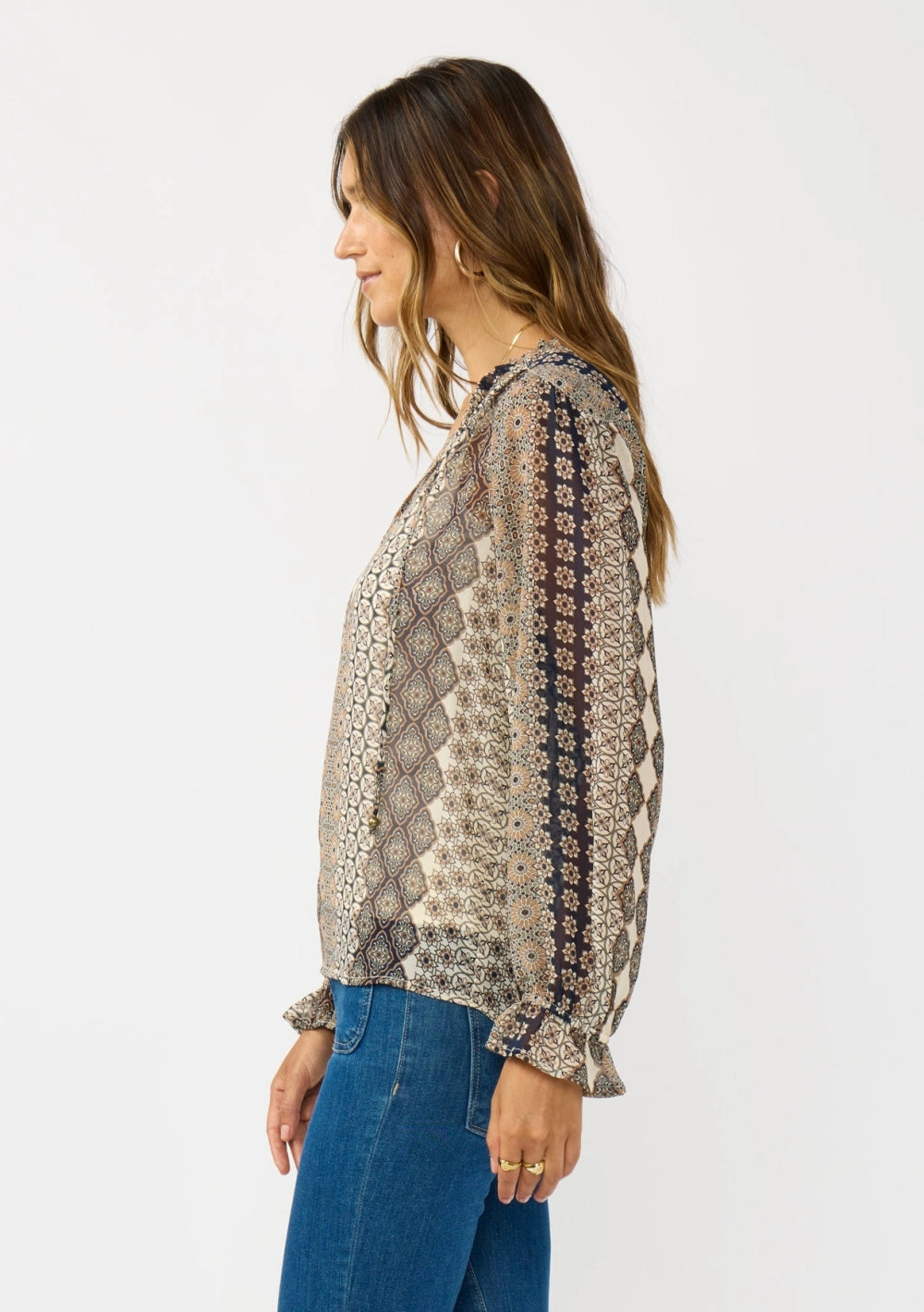 The Willow Ruffle Cuff Split Neck Blouse