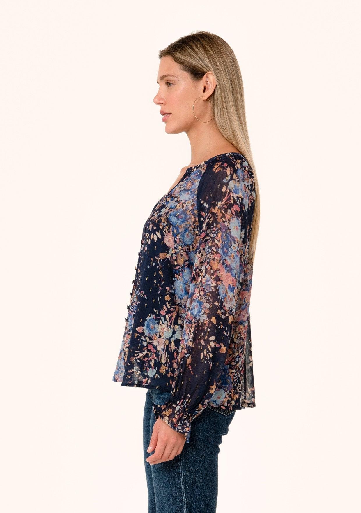 The Twilight Bloom Front Button Blouse