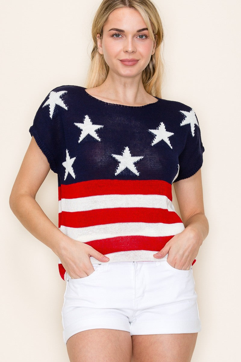 Stars and Stripes Short Sleeve Sweater