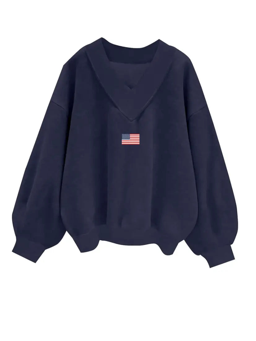 Liberty Knit Embroidered Flag V-Neck