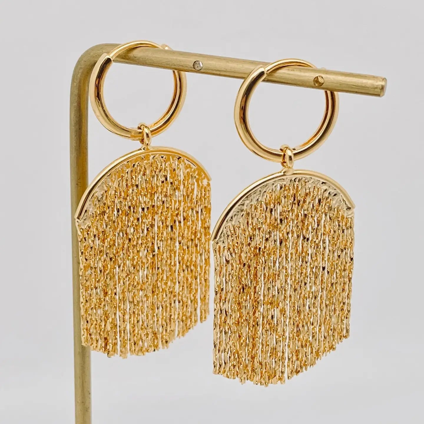 Gold Plated Metal Tassel Huggie Earrings