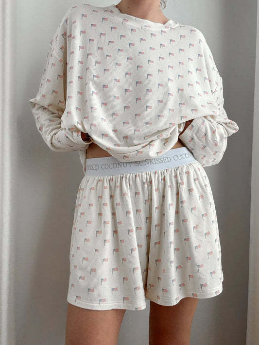Cloud Comfort Flag Print Pajama Top