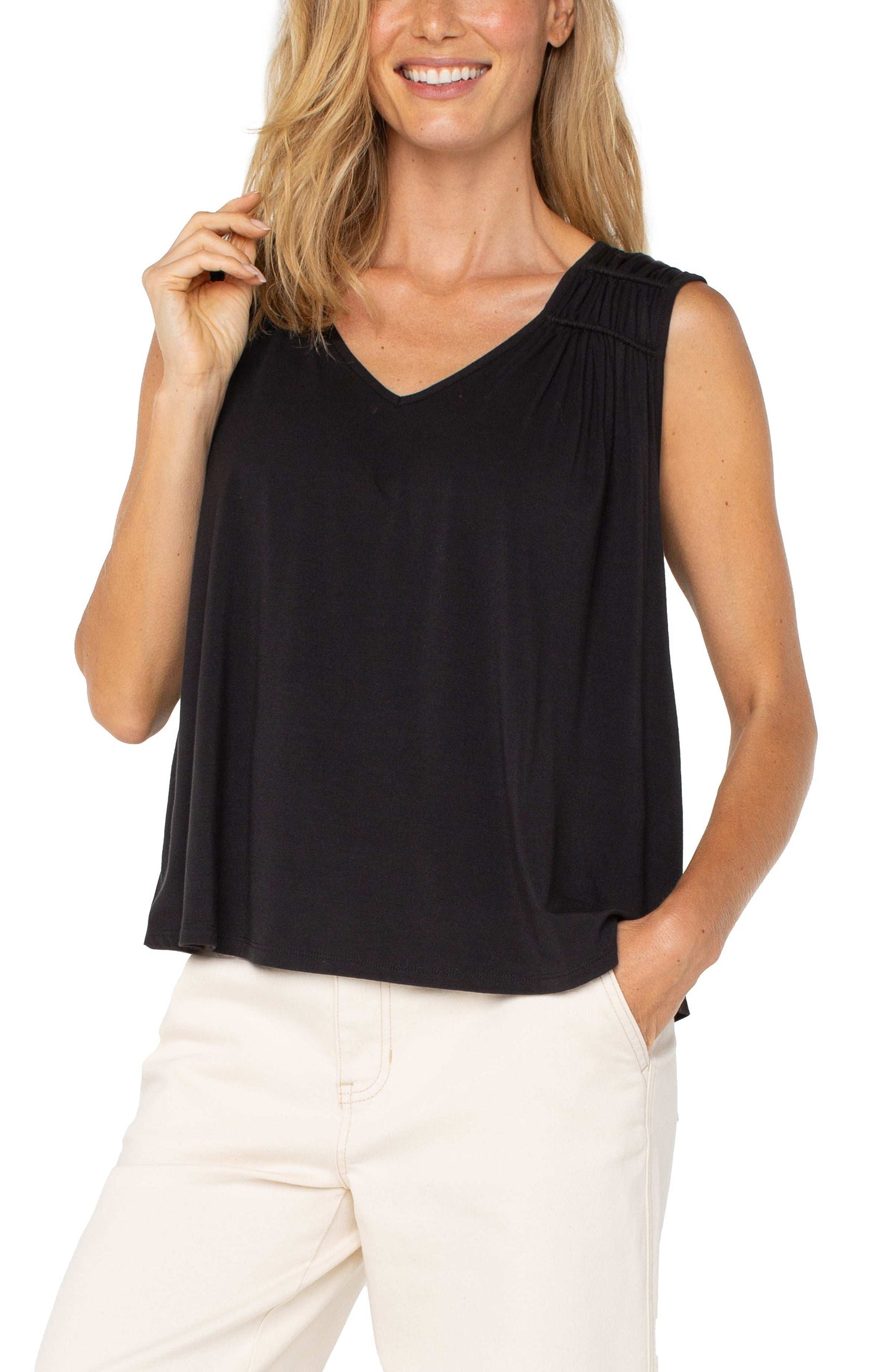 Liverpool | Sleeveless Shirred Detail Knit
