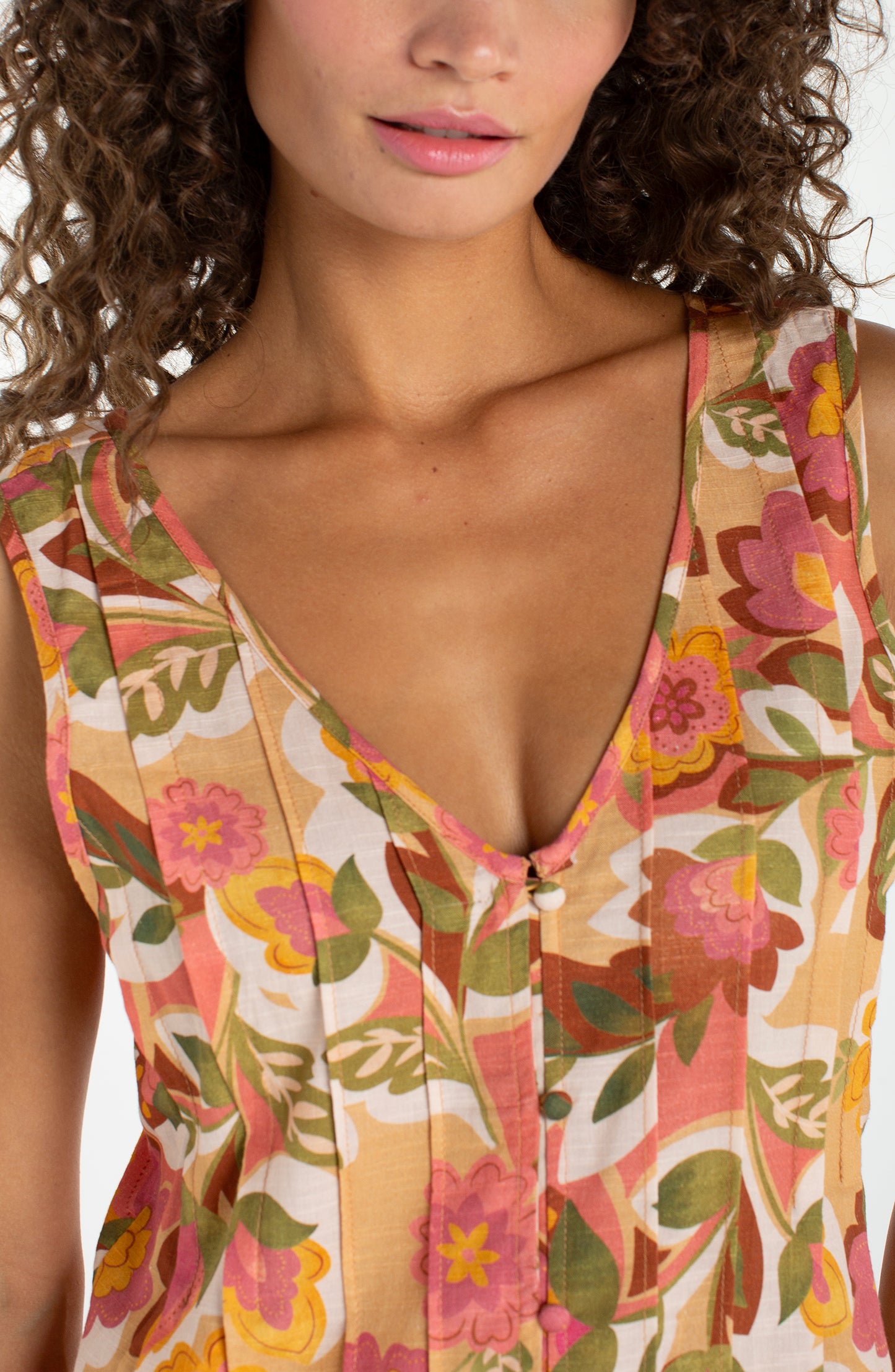 Liverpool | Sleveless V Neck Woven Top W/ Pintucks