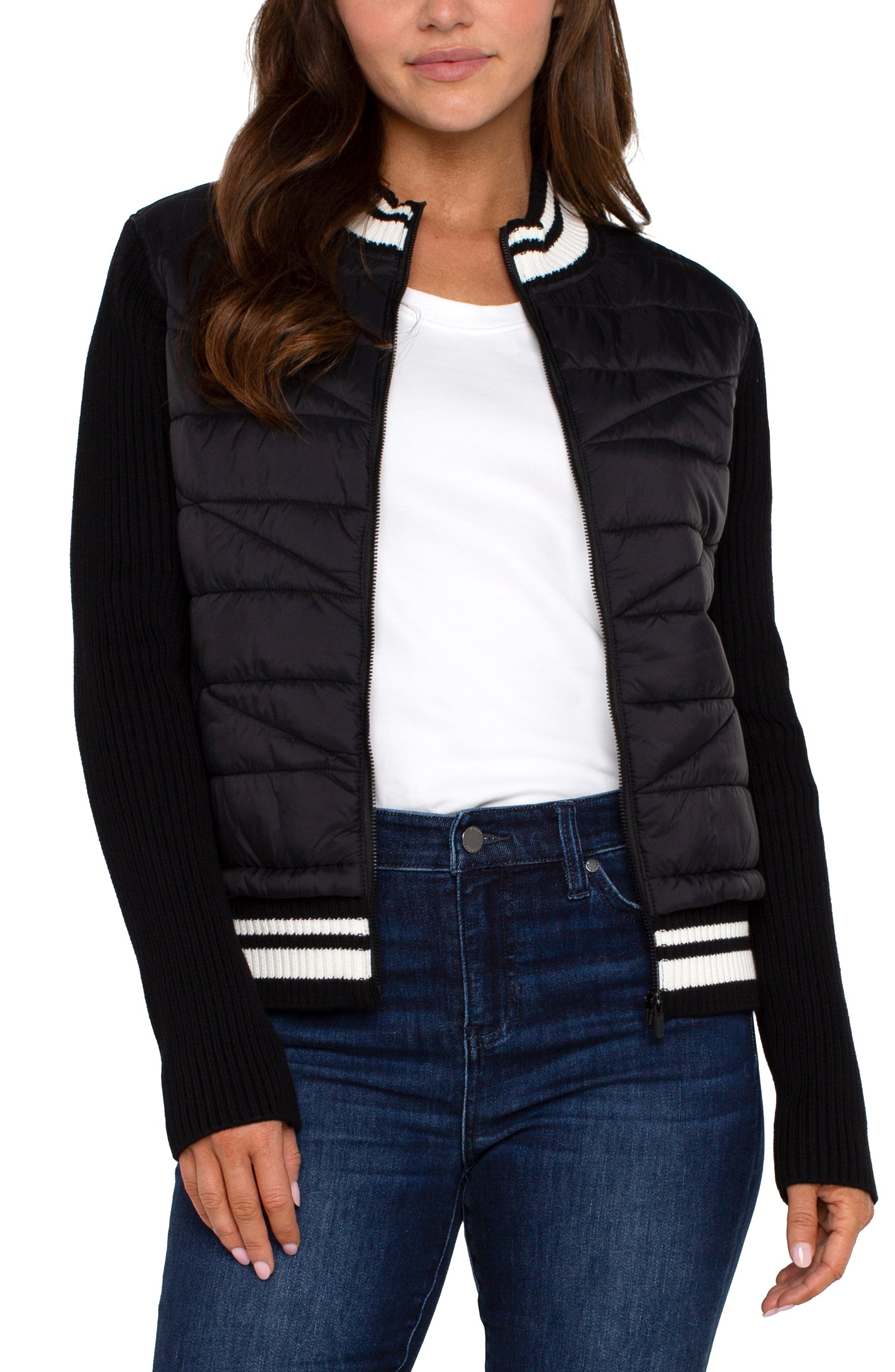 Liverpool Long Sleeve Front Full Zip Sweater W/ Stripe