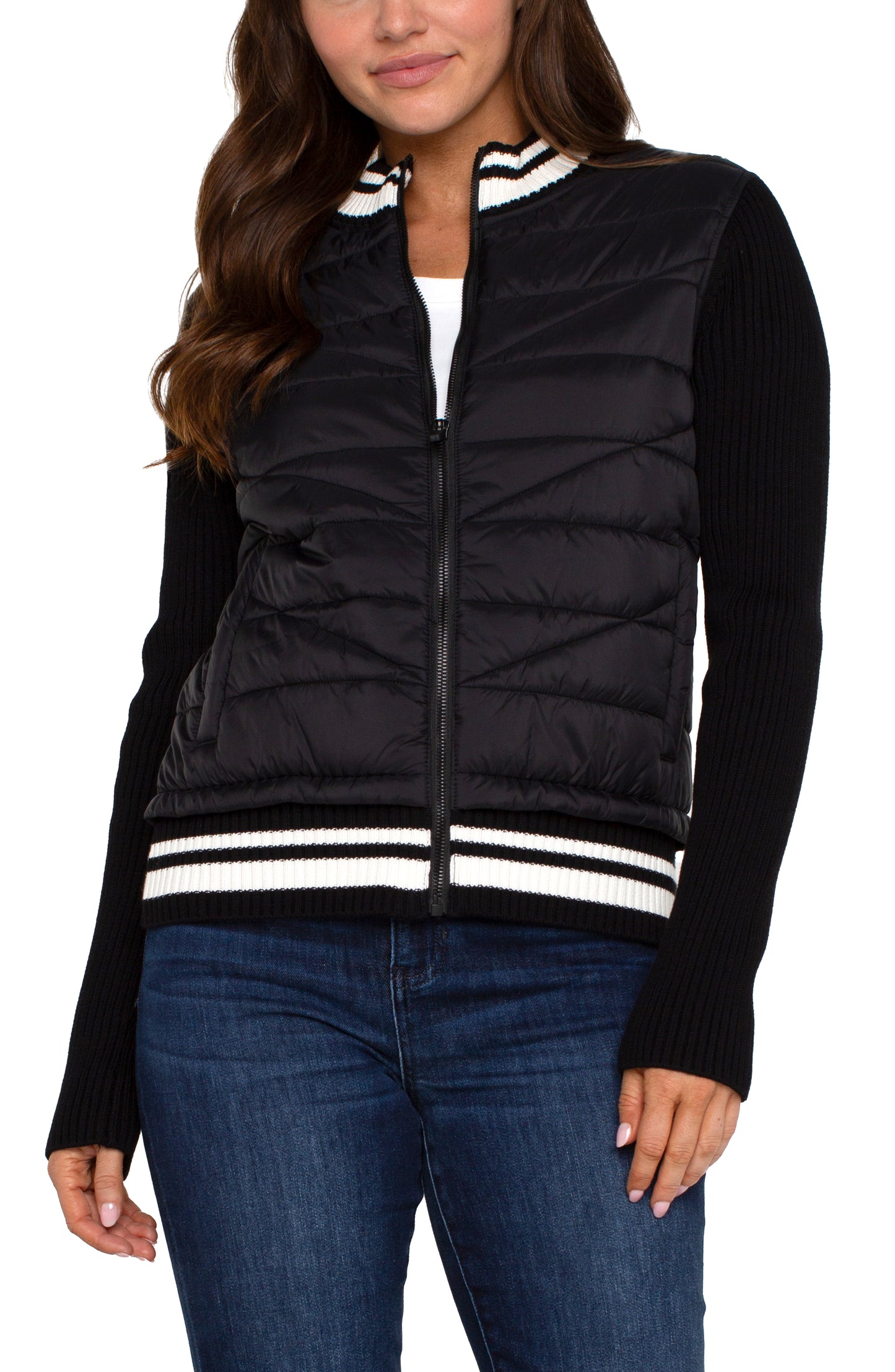 Liverpool Long Sleeve Front Full Zip Sweater W/ Stripe