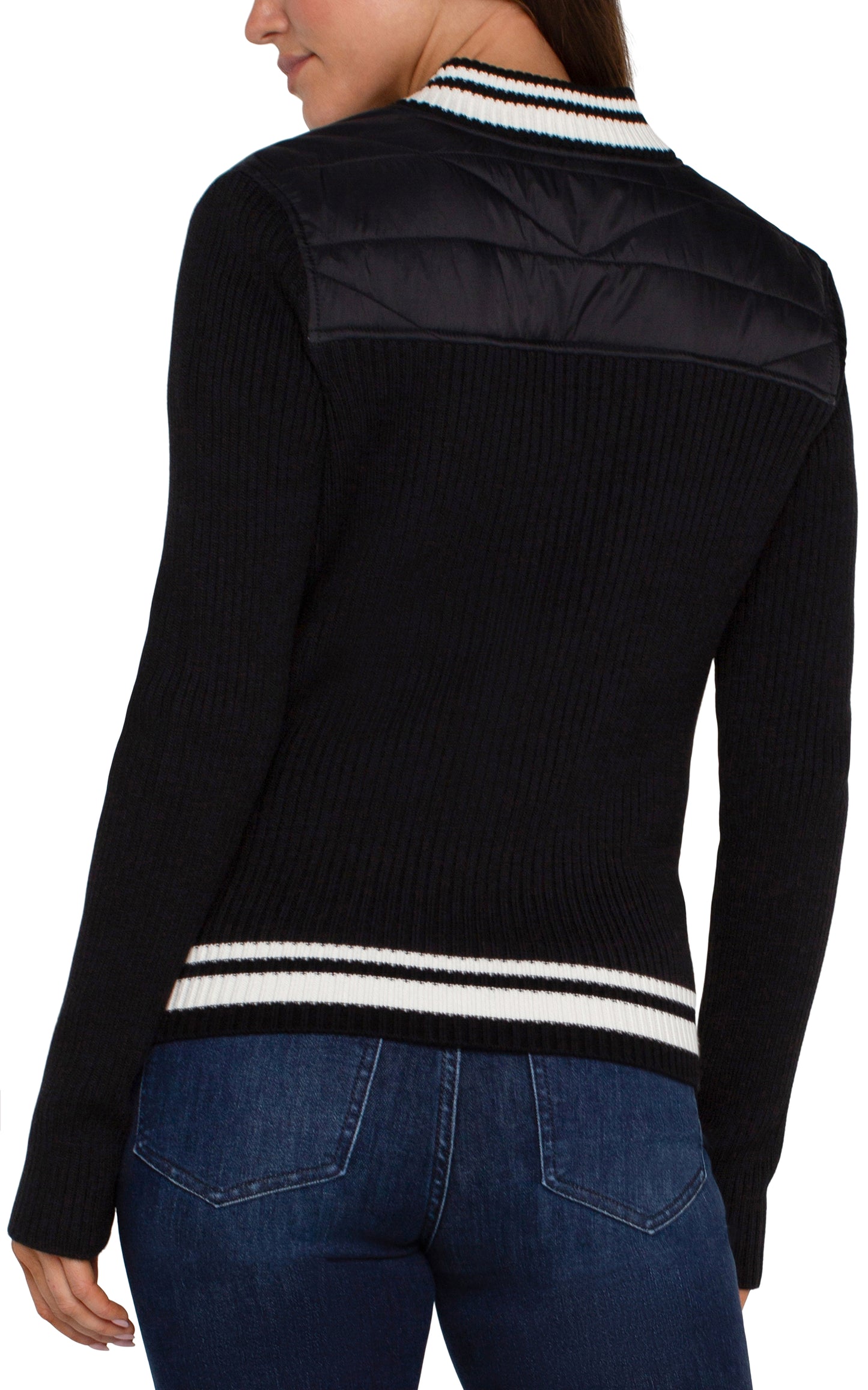 Liverpool Long Sleeve Front Full Zip Sweater W/ Stripe
