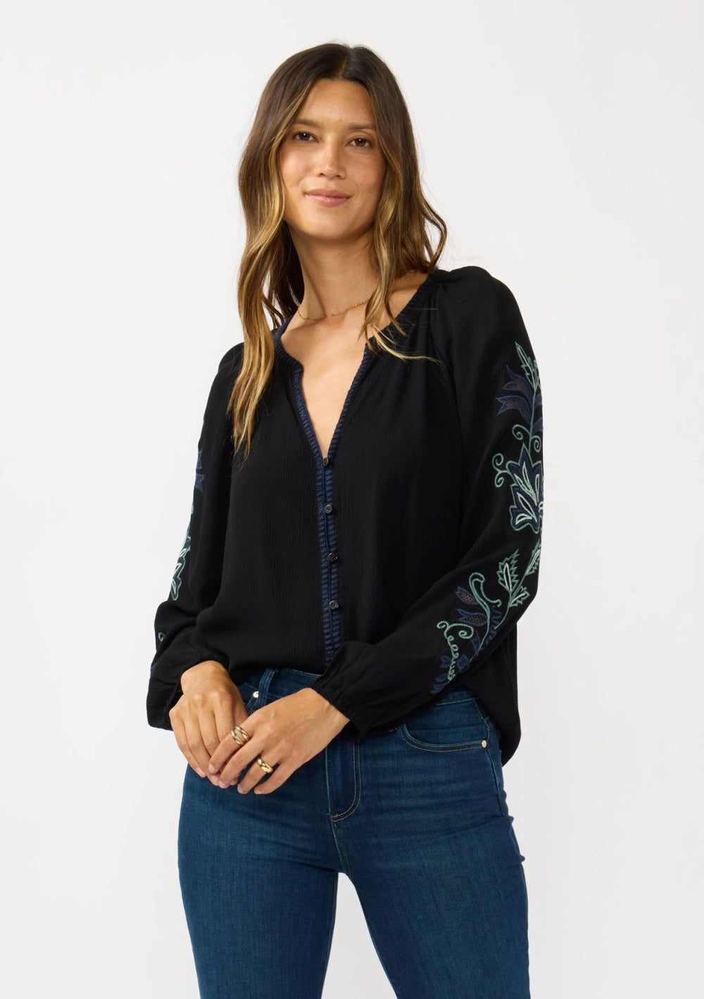 Embroidered Vines Button Down Blouse