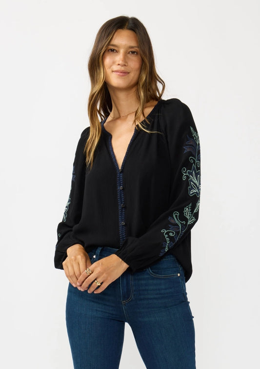 Embroidered Vines Button Down Blouse