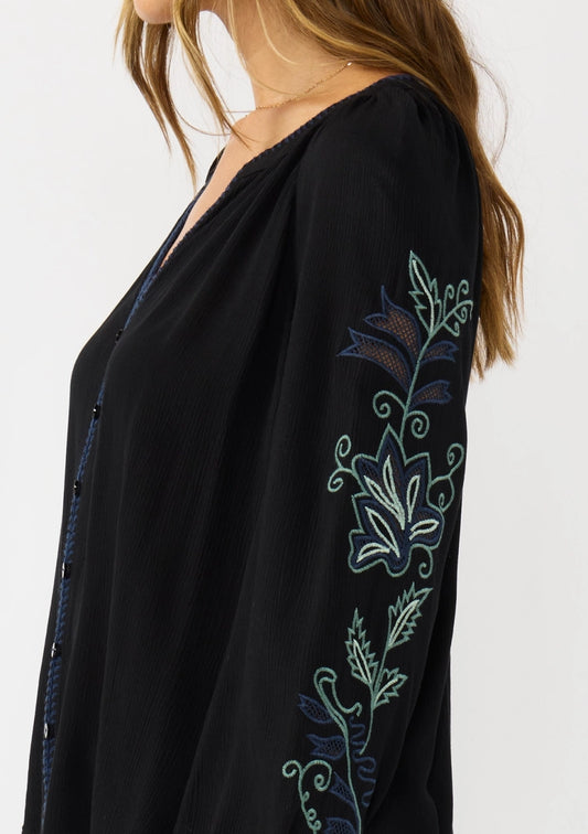 Embroidered Vines Button Down Blouse