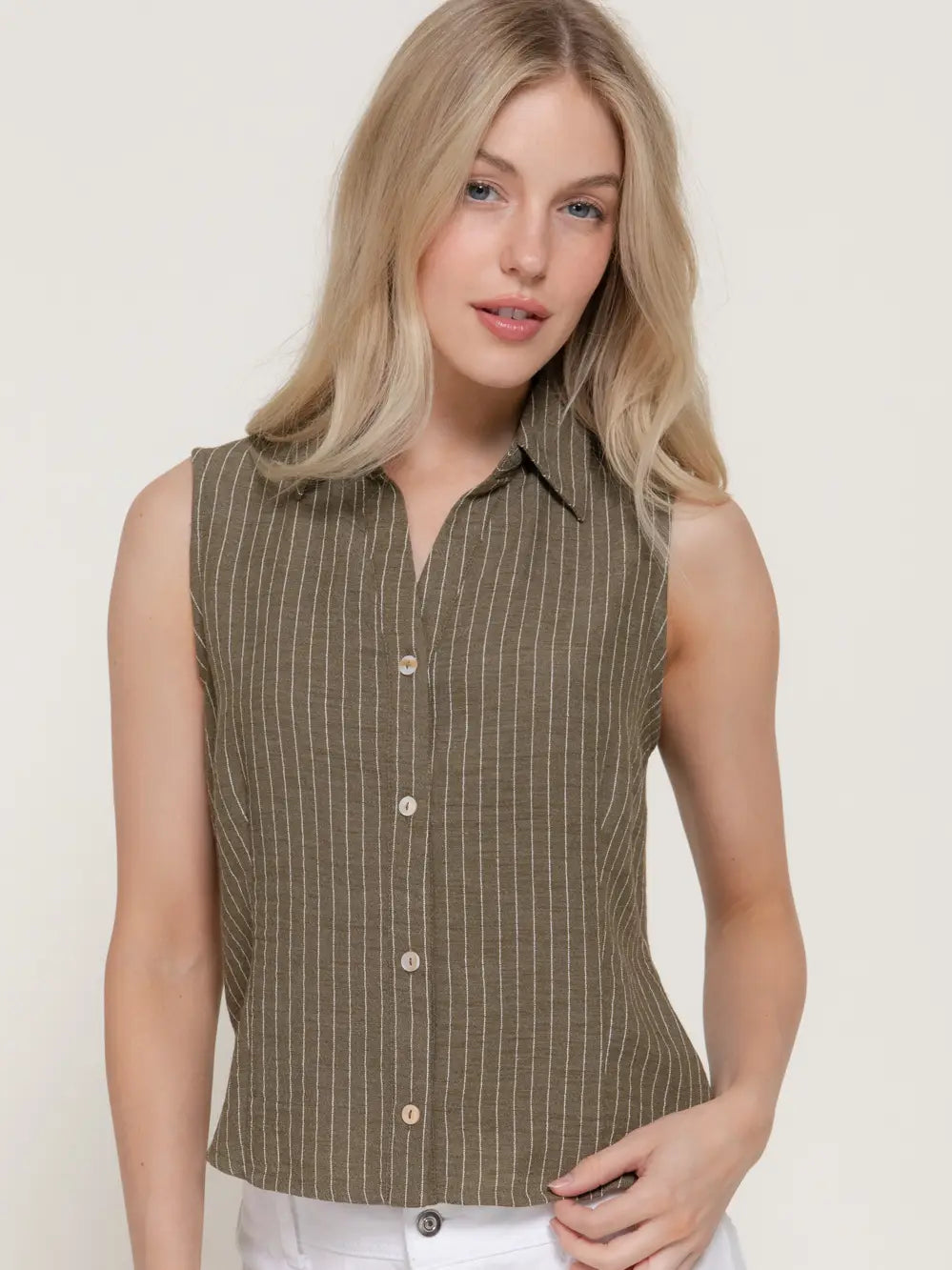 Striped Linen Button-up  Tank