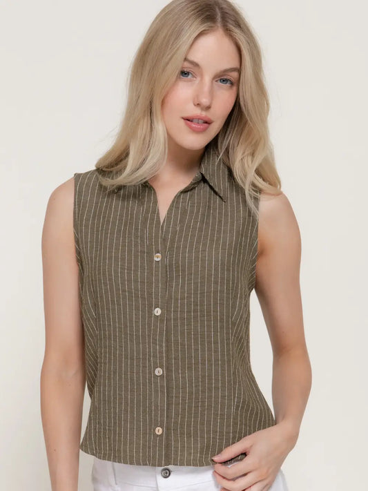 Striped Linen Button-up  Tank